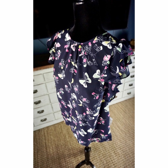 Modcloth Equal Reaction Butterfly Ruffle Top New S - Picture 3 of 9